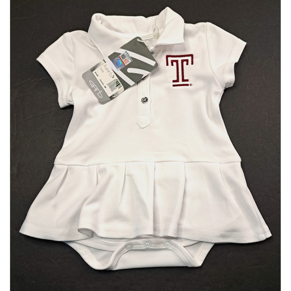 Temple University Owls Newborn Baby Girl  0-3 M One Piece Polo Shirt Dress NEW